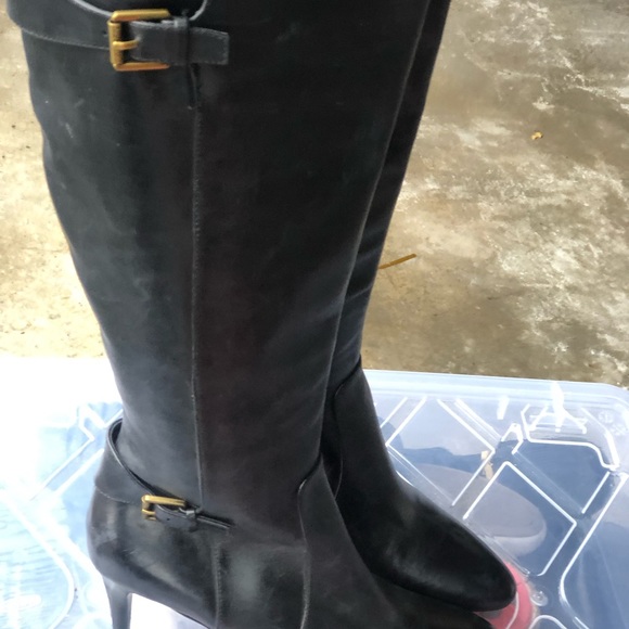 RLL Philena Black Leather Knee High 1/4 Zip Heel Boots Size 8B - Picture 3 of 15